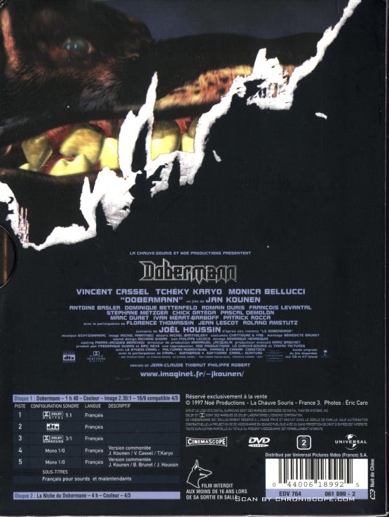 Jaquette DVD de Dobermann verso Jaquette DVD de Dobermann verso
