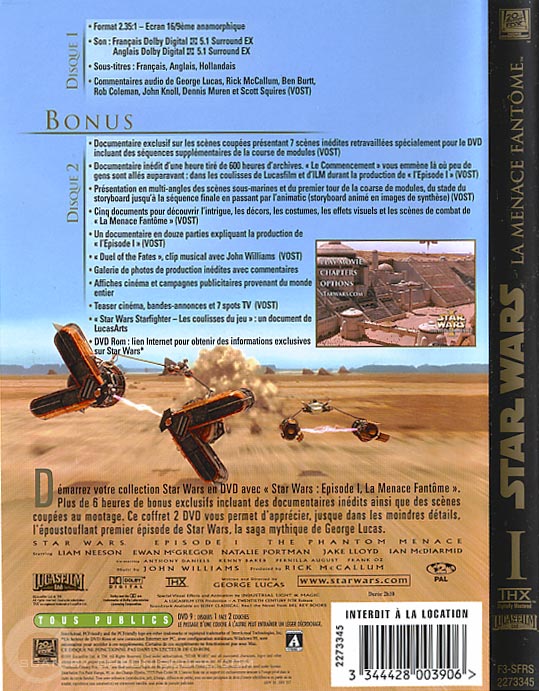 Jaquette DVD Star Wars Episode I verso Jaquette DVD Star Wars Episode I verso