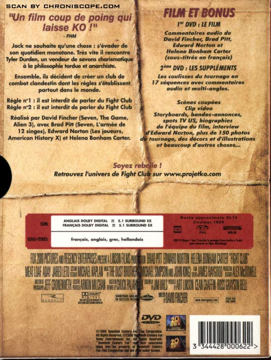 Jaquette DVD Fight Club verso