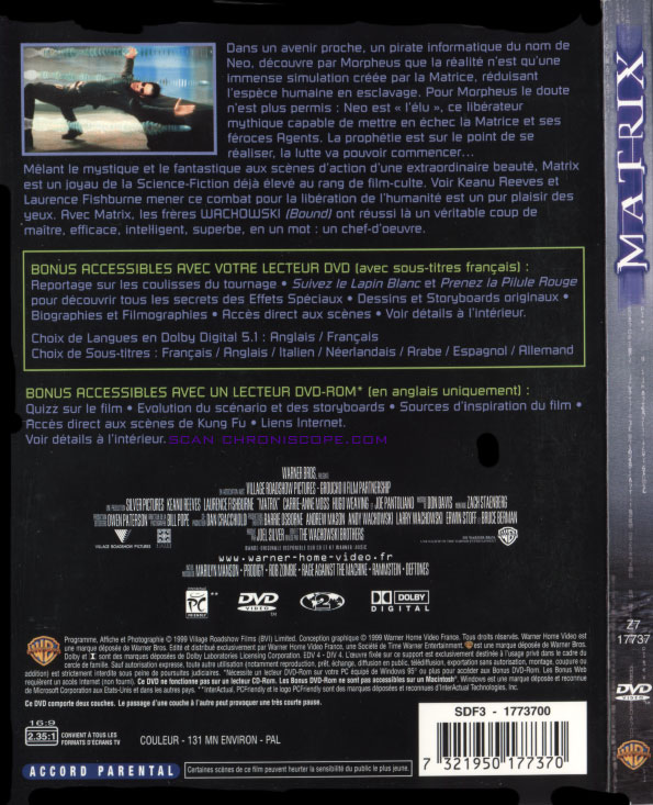 Jaquette DVD verso de Matrix