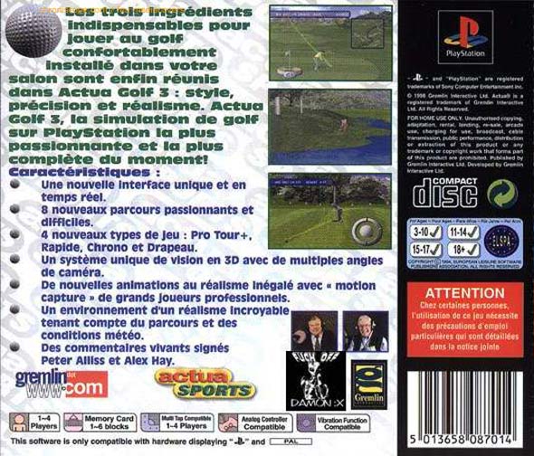 Actua golf jaquette sur playstation de sony