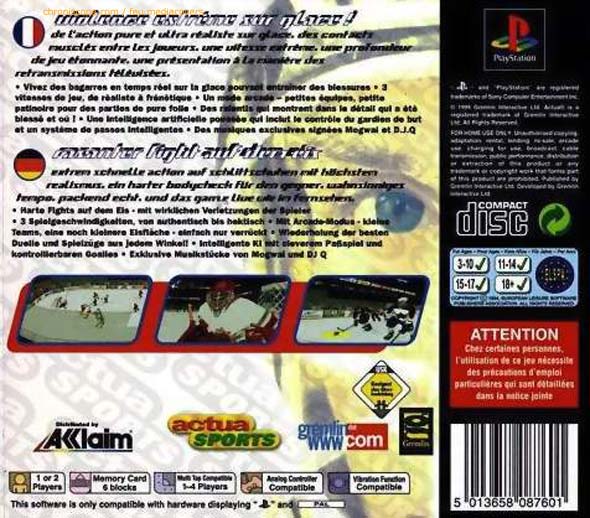 Actua ice hockey 2 jaquette sur playstation