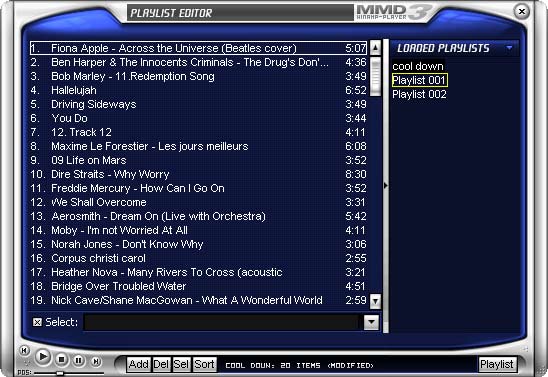 Capture de Winamp, Skin MM3, playlist